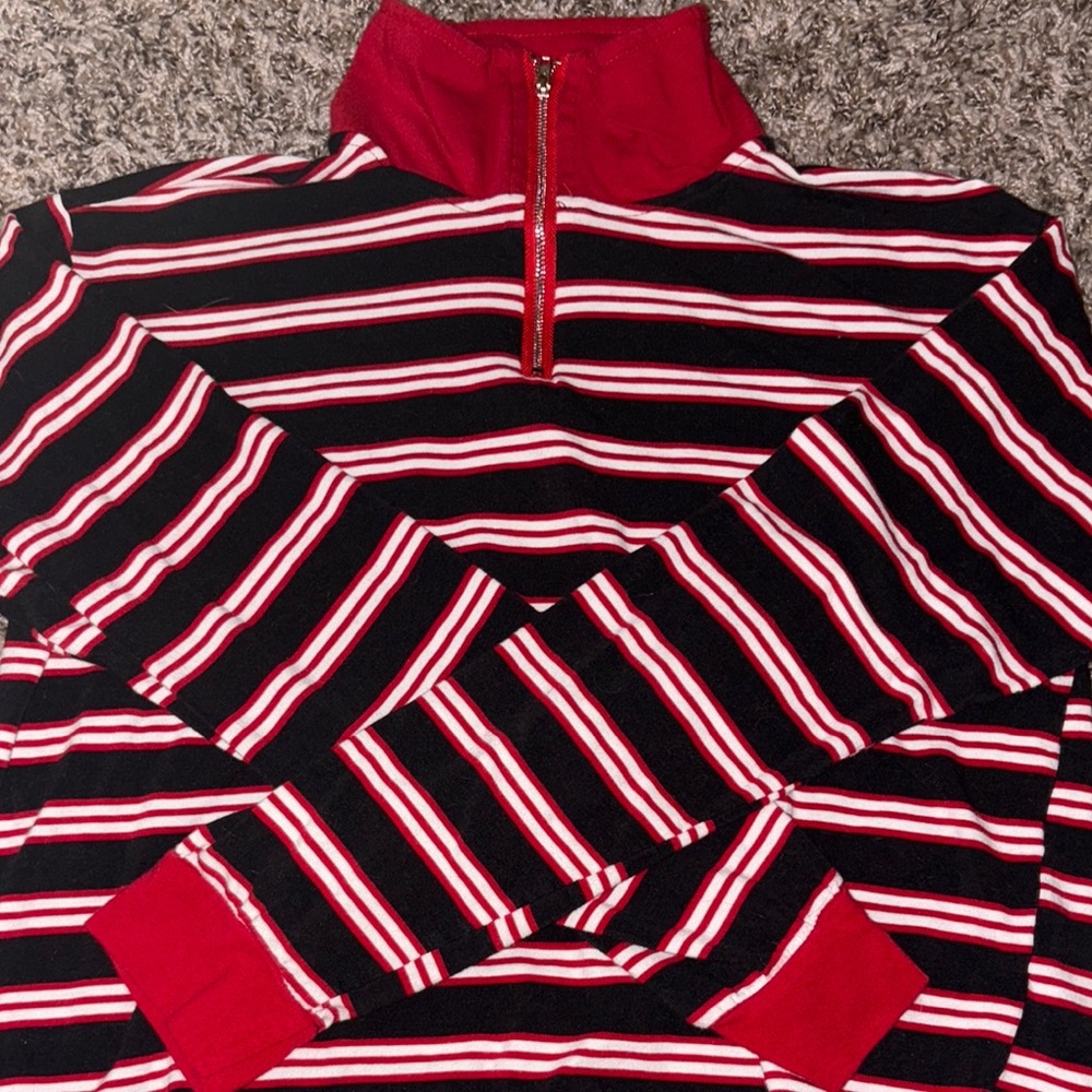 Heart & Hips Red and Black Striped Turtleneck Sweater